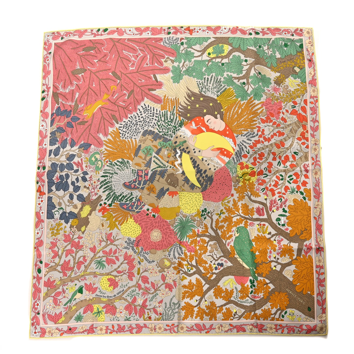 Silk Dans Les Bras De Selene Scarf 90 Vert Jaune Corail