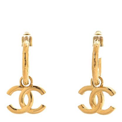 Chanel CC Hoop Drop Earrings Gold 1 of 5