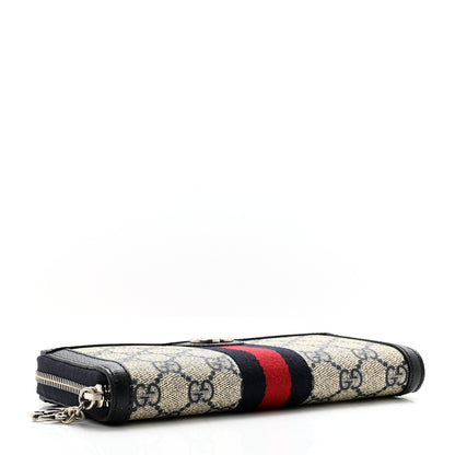 Gucci GG Supreme Monogram Textured Dollar Calfskin Web Ophidia Zip Around Wallet Beige Blue 4 of 10