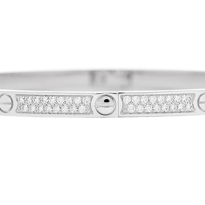 Cartier 18K White Gold Diamond Small LOVE Paved Bracelet 18 5 of 8