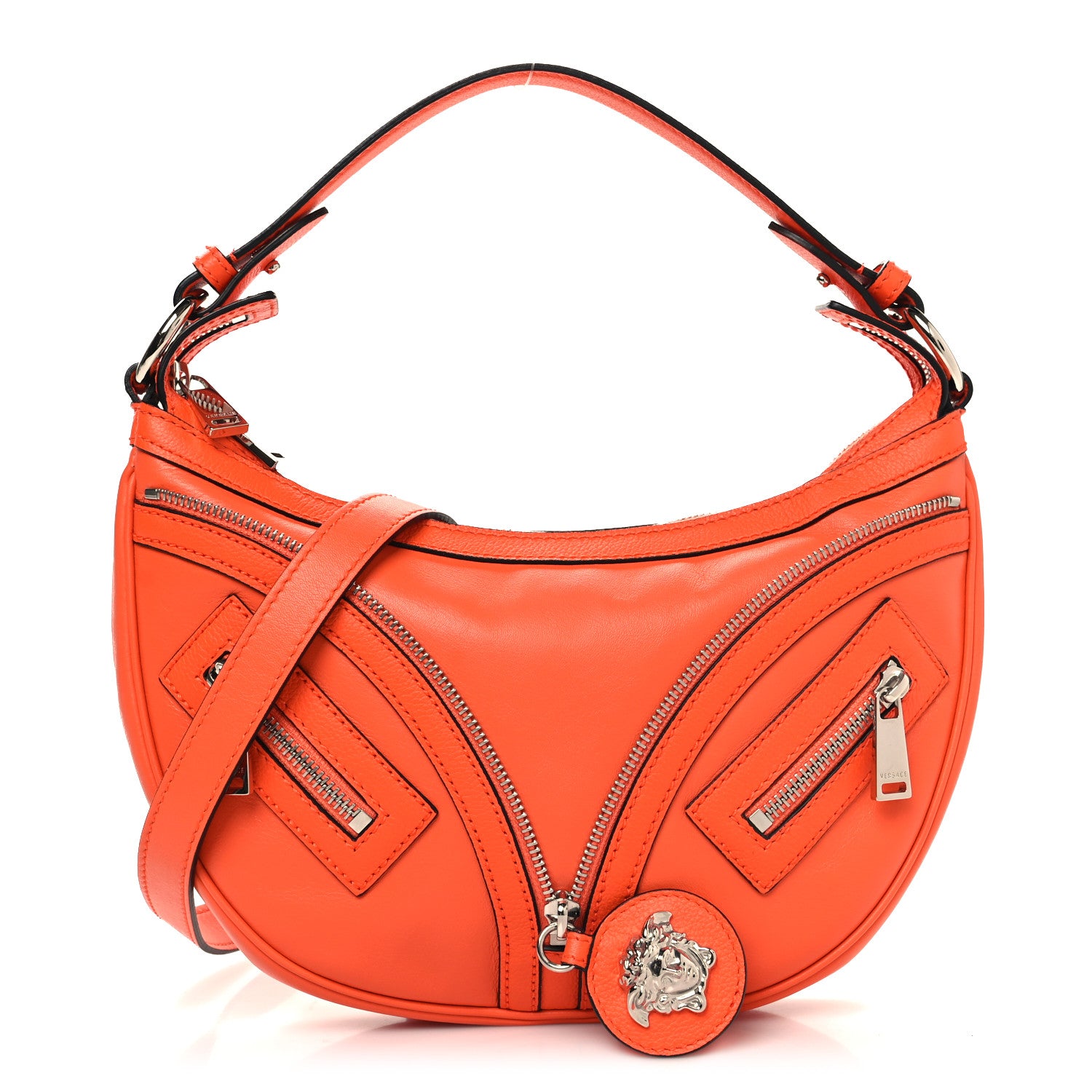 Versace Calfskin Small Repeat Zip Hobo Orange 1 of 9