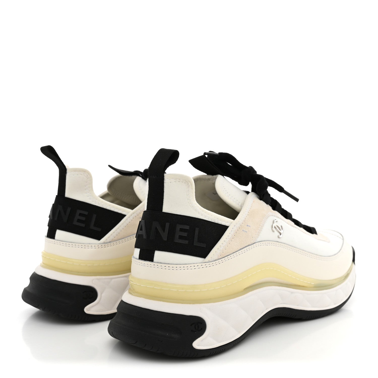 Chanel Velvet Calfskin Mixed Fibers Mens CC Sneakers 44 Ivory Black 5 of 11
