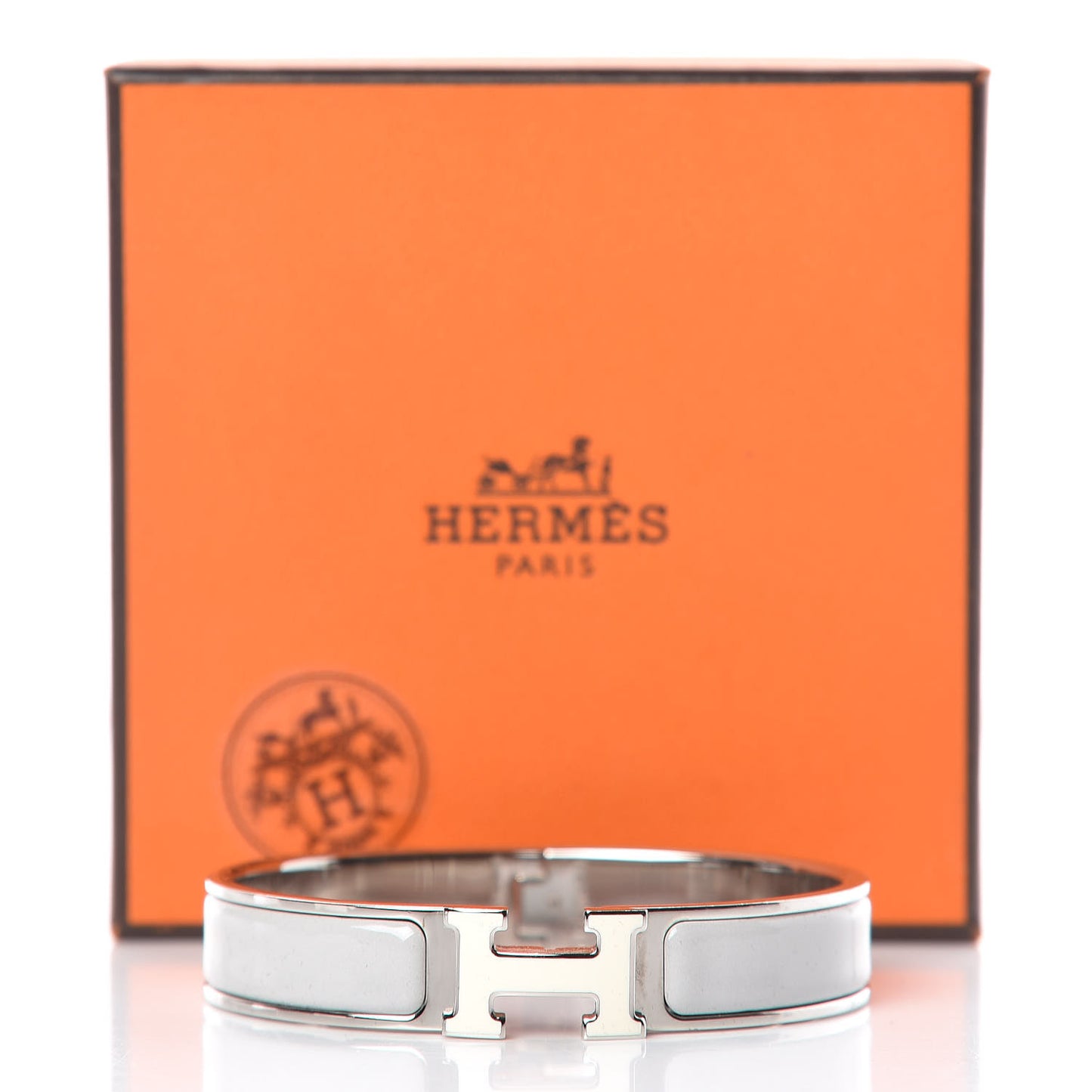Enamel Narrow Clic Clac H Bracelet GM Blanc Gris Clair