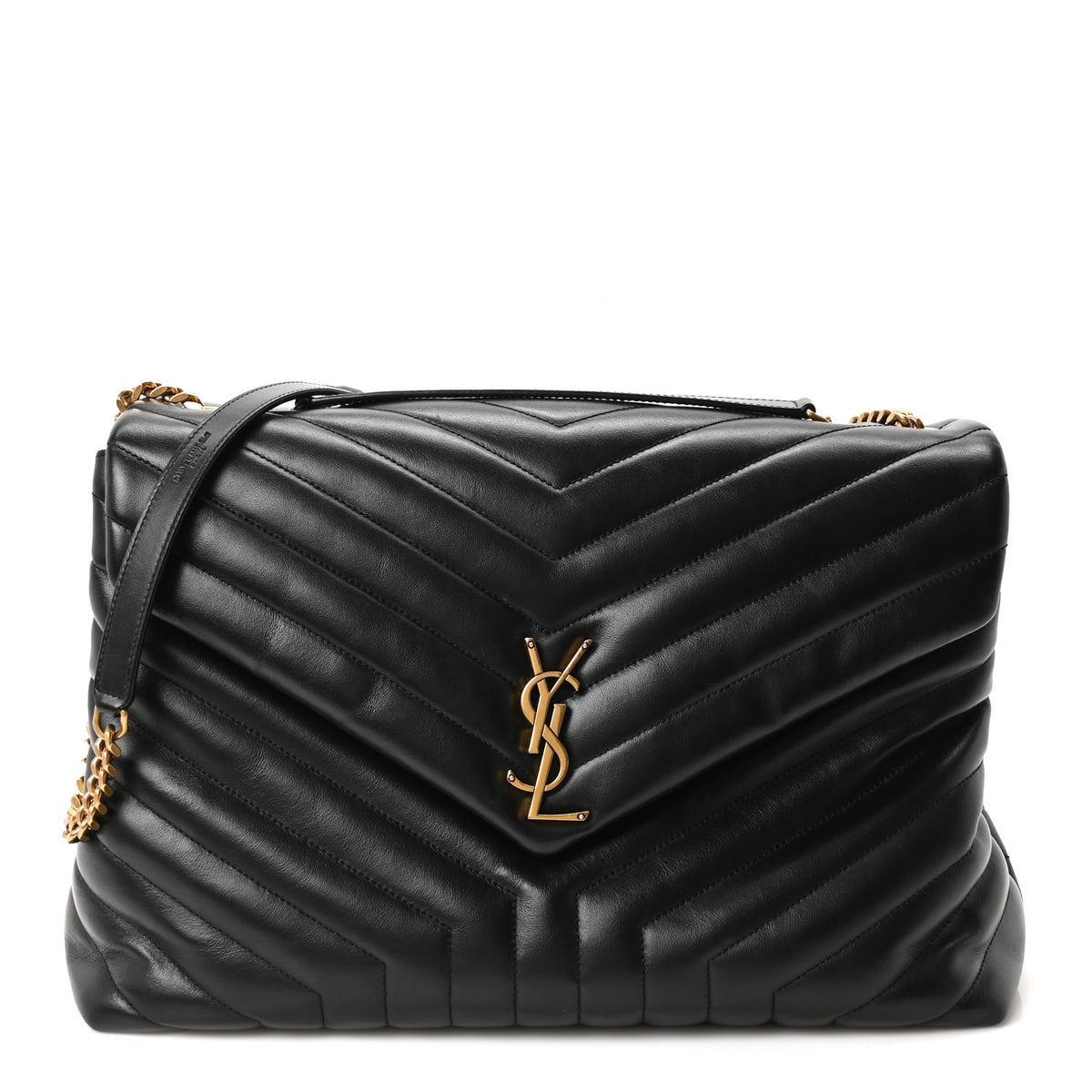 Calfskin Y Quilted Monogram Large Loulou Chain Satchel Black