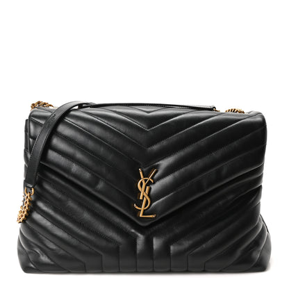 Saint Laurent Calfskin Y Quilted Monogram Large Loulou Chain Satchel Black 1 of 10