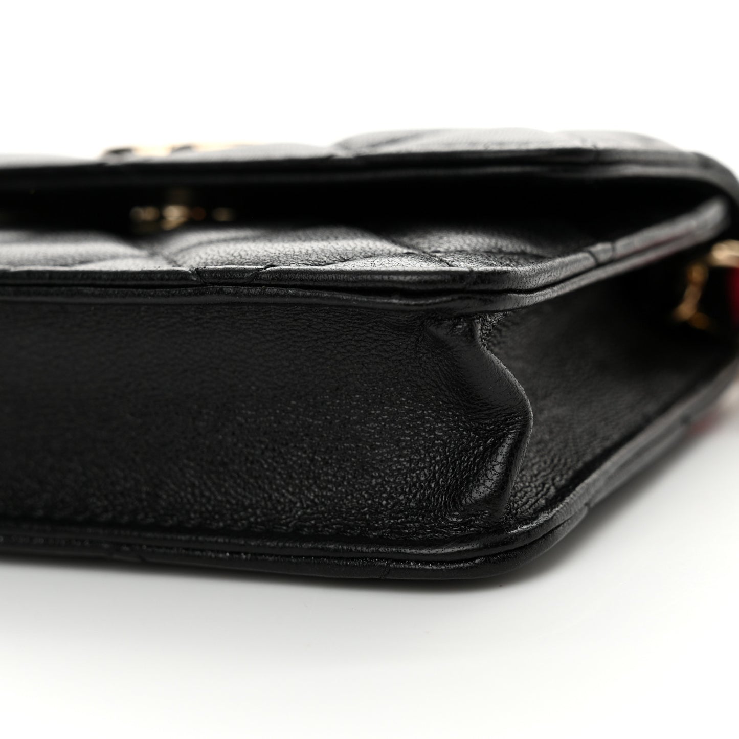 Shiny Lambskin Ribbon Quilted Flap Belt Bag Black