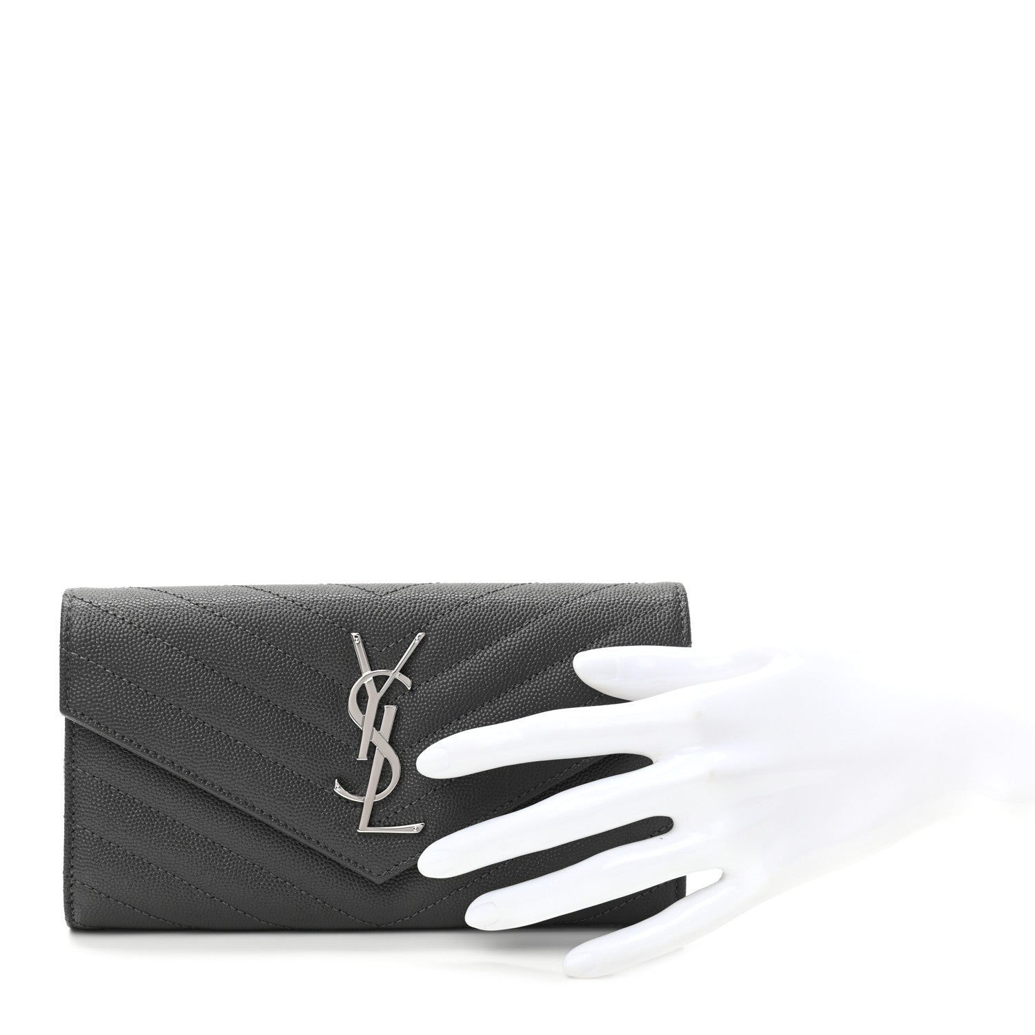 Saint Laurent Grain De Poudre Matelasse Chevron Monogram Flap Wallet Storm 2 of 8
