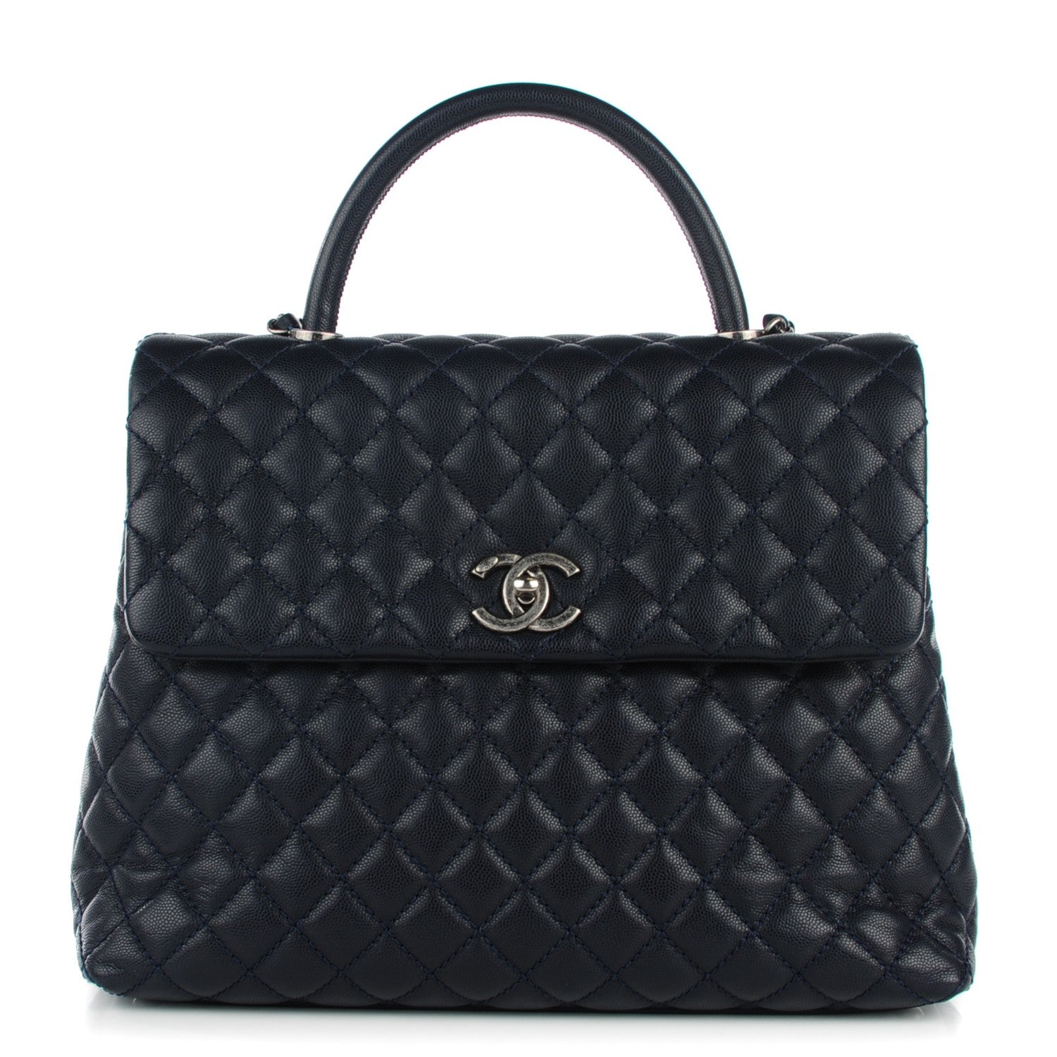 Chanel Caviar Quilted Large Coco Handle Flap Navy Blue 1 of 8