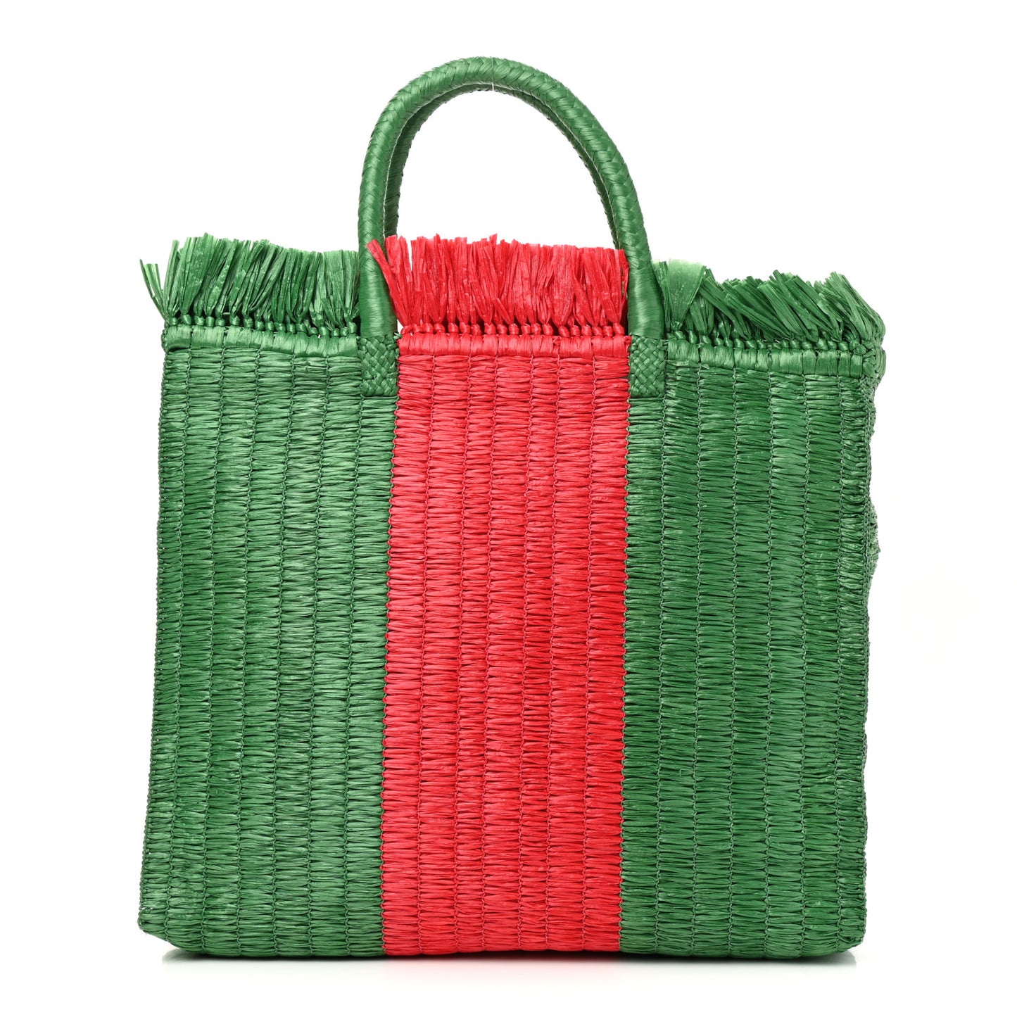 Raffia Linen Web Cestino Tote Bag Red Green