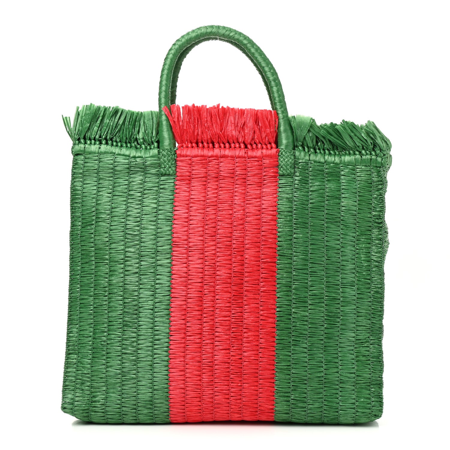 Gucci Raffia Linen Web Cestino Tote Bag Red Green 1 of 10