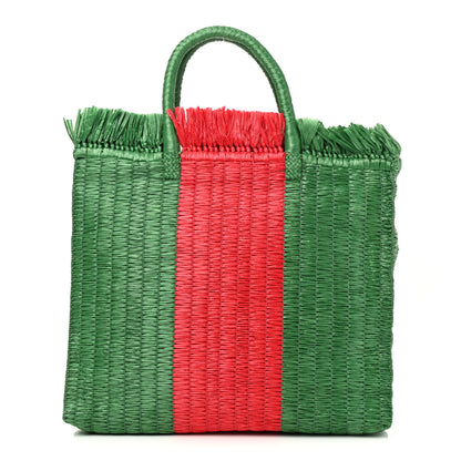 Gucci Raffia Linen Web Cestino Tote Bag Red Green 1 of 10