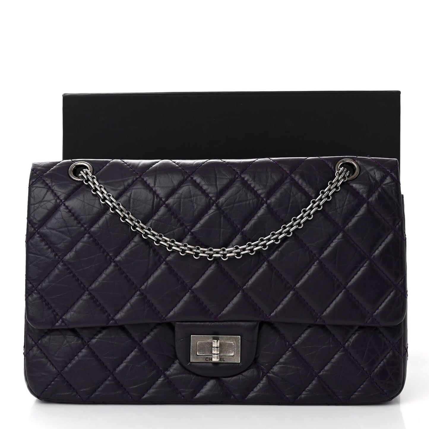 Aged Calfskin Quilted 2.55 Reissue 227 Flap Dark Purple