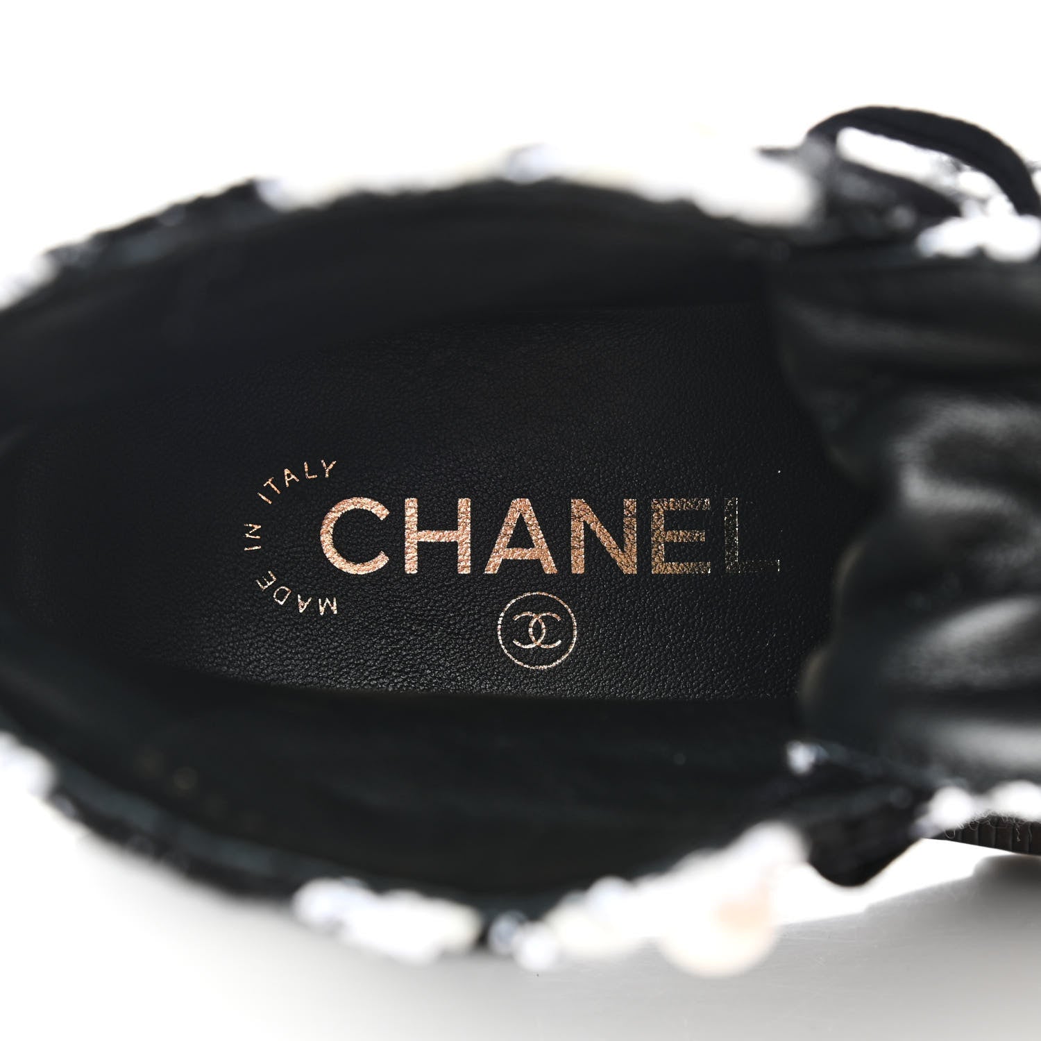 Chanel Tweed Grosgrain Pearl Combat Short Boots 37 White Black 6 of 11