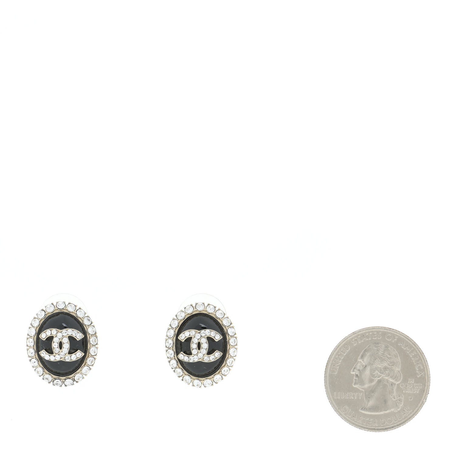 Chanel CHANELCrystal Enamel CC Oval Earrings Gold Black 2 of 5