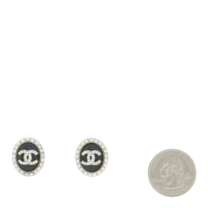 Chanel CHANELCrystal Enamel CC Oval Earrings Gold Black 2 of 5