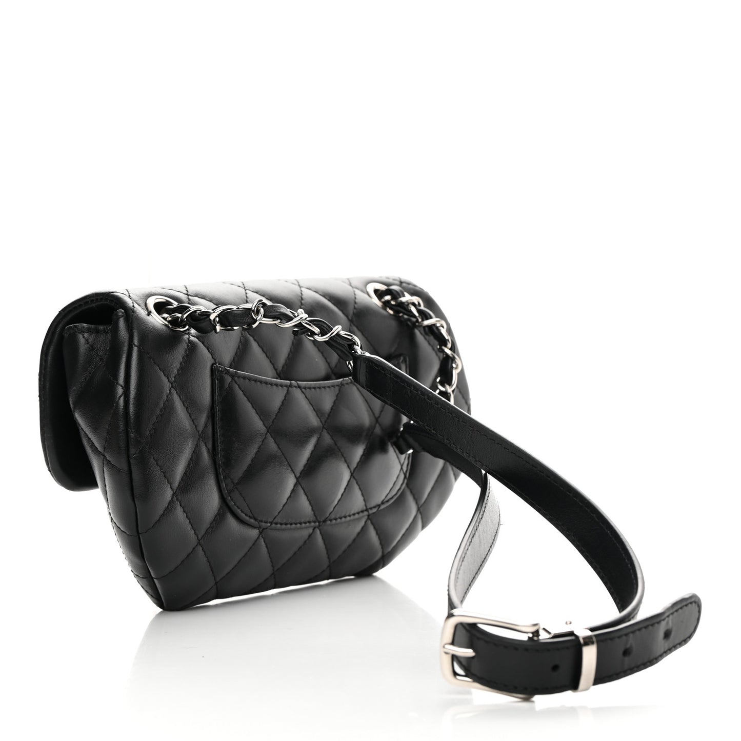 Calfskin Quilted CC Uniform Flap Belt Bag Black