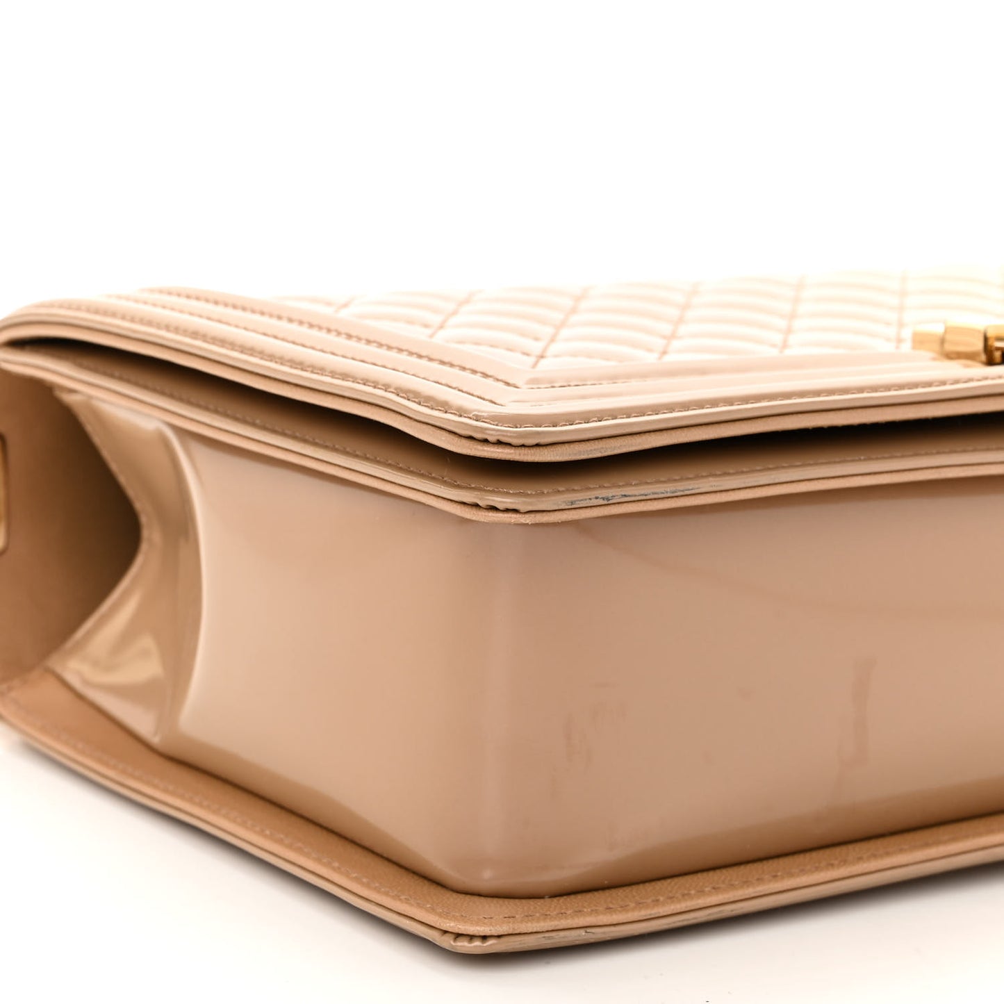 Iridescent Glazed Calfskin Quilted New Medium Boy Flap Dark Beige