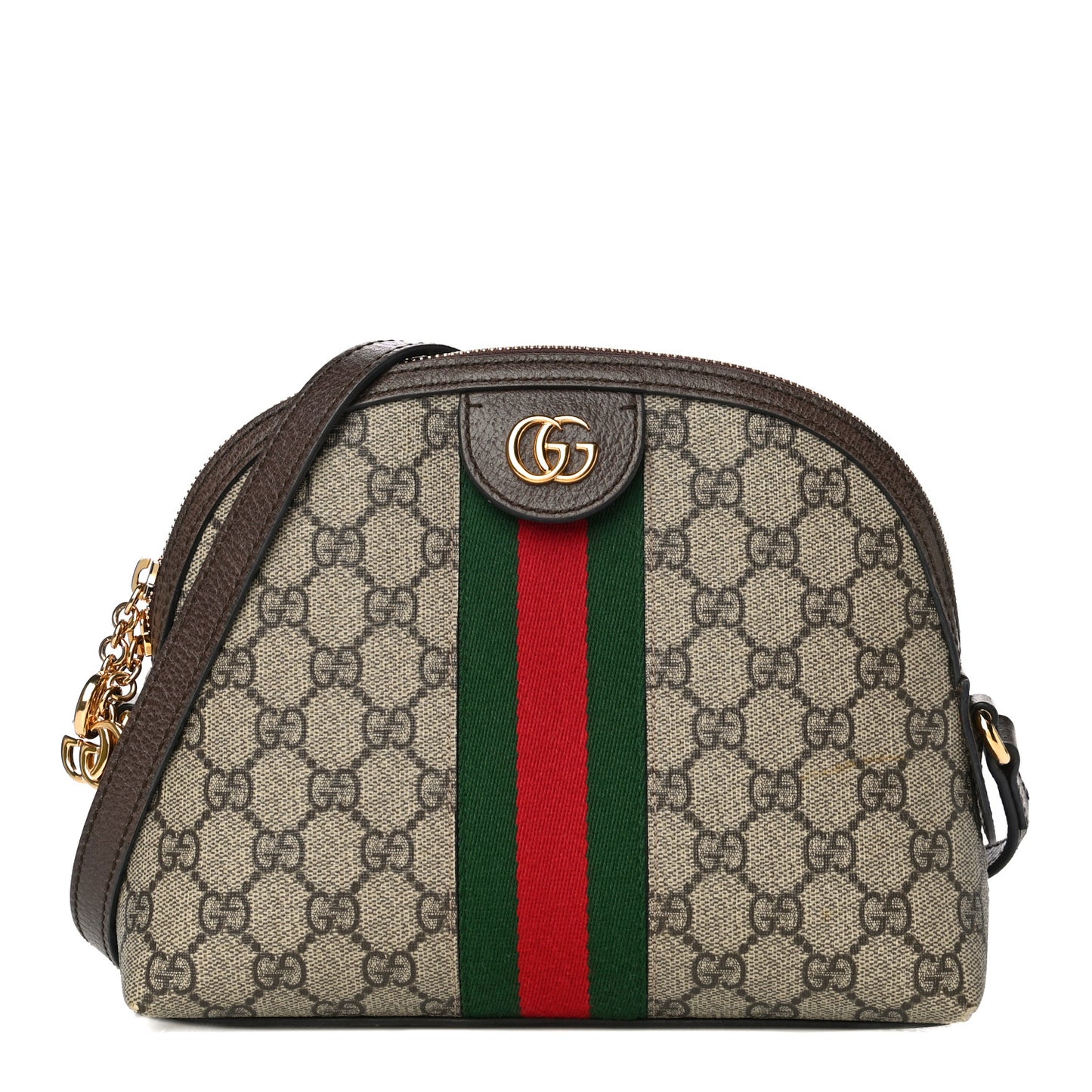 GG Supreme Monogram Textured Dollar Calfskin Web Small Ophidia Dome Shoulder Bag Beige Ebony New Acero