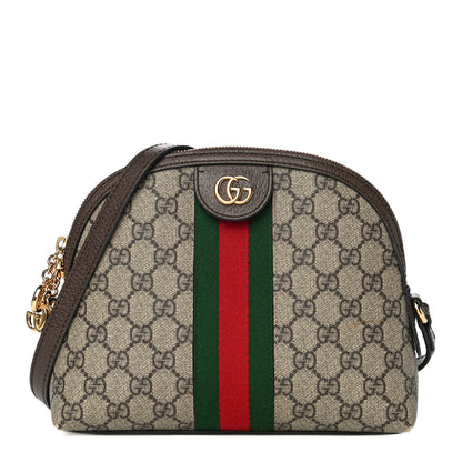 Gucci GG Supreme Monogram Textured Dollar Calfskin Web Small Ophidia Dome Shoulder Bag Beige Ebony New Acero 1 of 15