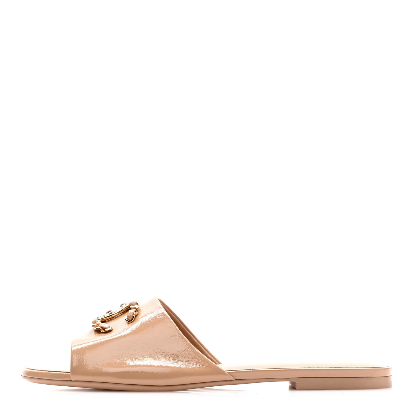Shiny Calfskin Crystal CC Mules Sandals 40 Beige