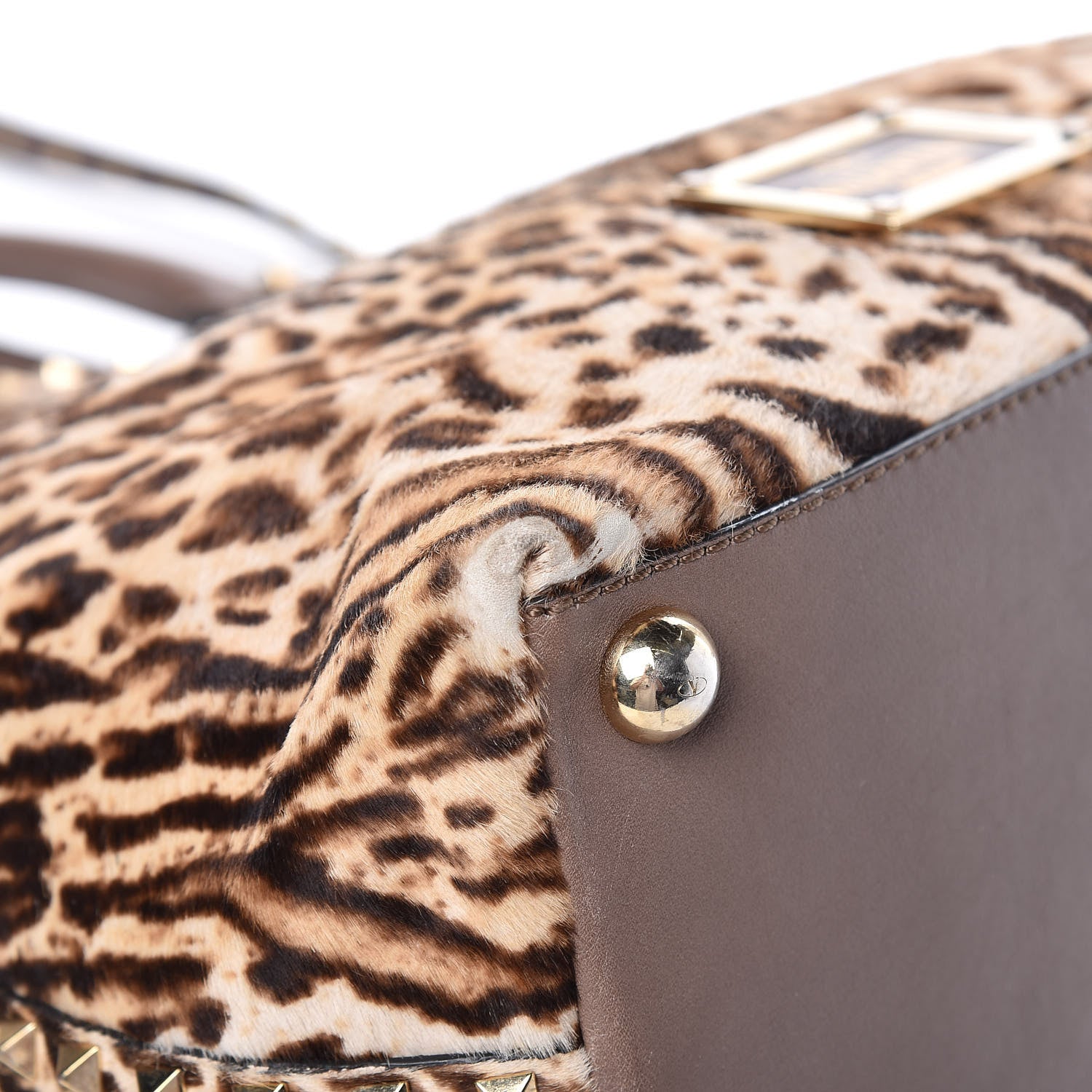 Valentino Garavani Calf Hair Cavallino Animal Rockstud Dome Satchel Leopard 14 of 18