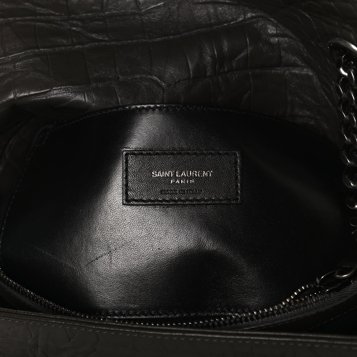 Calfskin Crocodile Embossed Medium West Hollywood Monogram Fold-Over Dark Brown