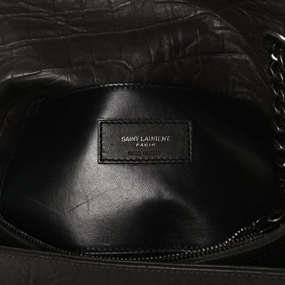Saint Laurent Calfskin Crocodile Embossed Medium West Hollywood Monogram Fold-Over Dark Brown 6 of 10