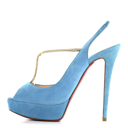 Christian Louboutin Veau Velours Spritney 100 Peep Toe Pump 41 Blue 1 of 9