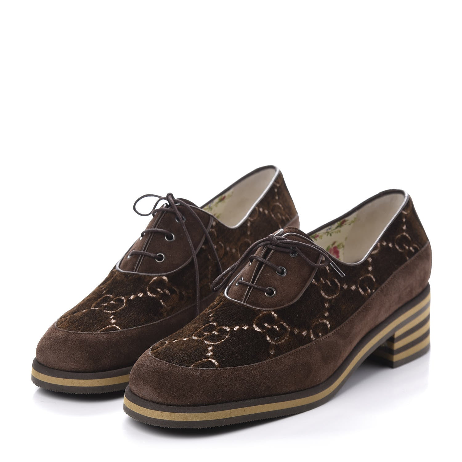 Gucci Velvet GG Monogram Thompson Derby Loafers 40 Vintage Cocoa Brown 3 of 9