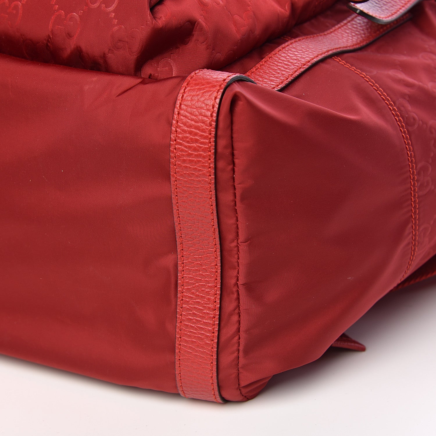 Gucci Nylon Monogram Dollar Calfskin Medium Light Double Buckle Backpack Vibrant Red 10 of 10