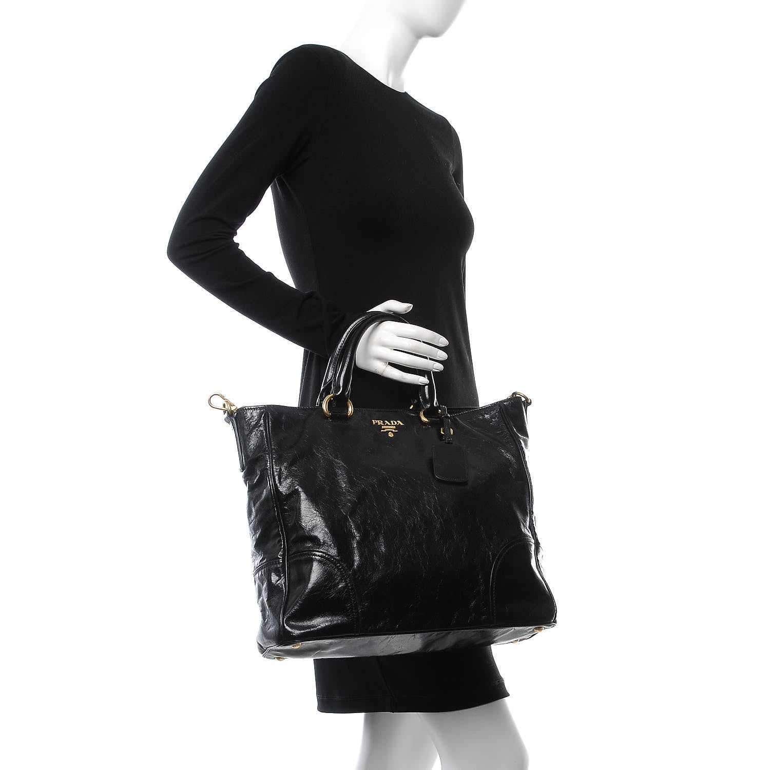 Prada Vitello Shine Tote Black 3 of 14