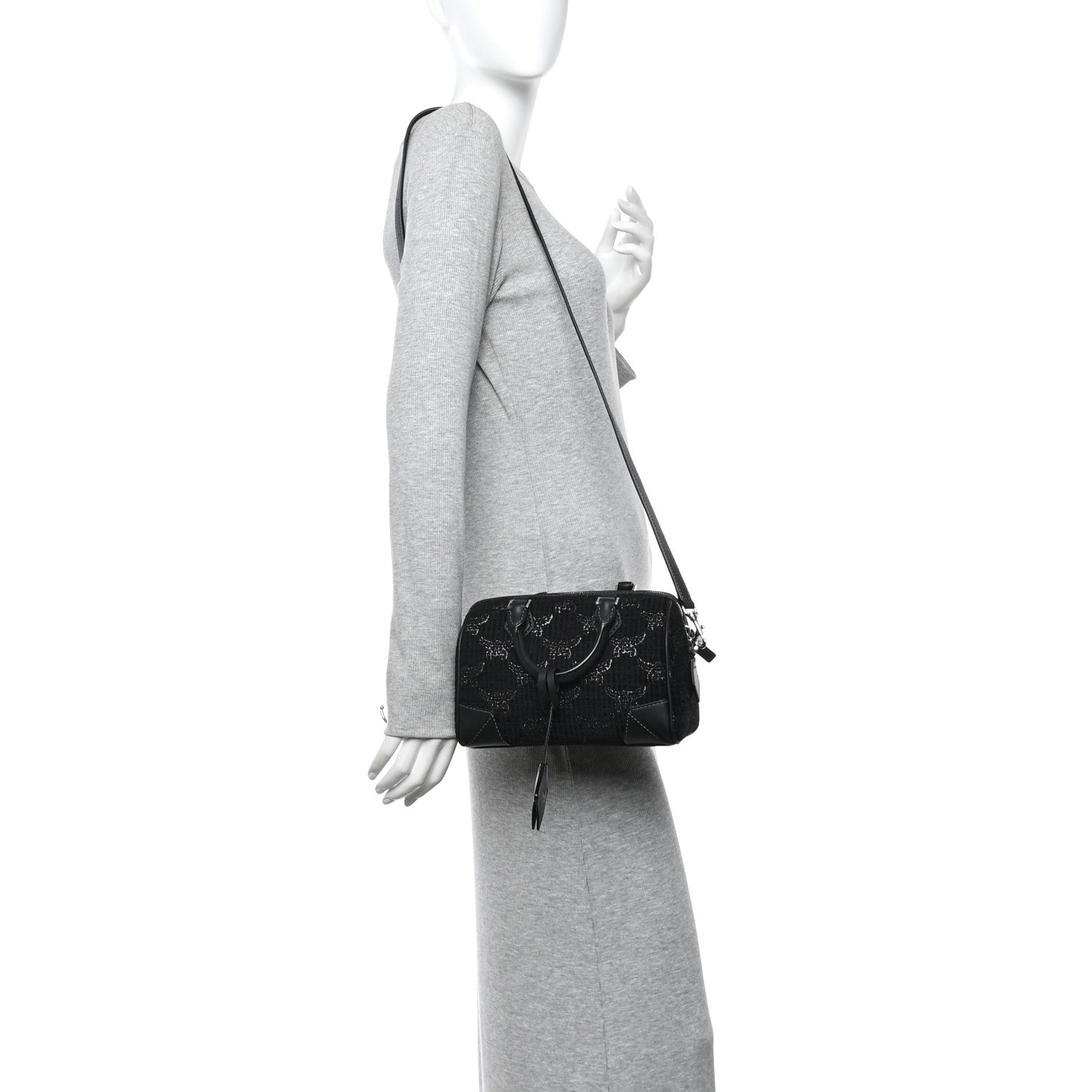 MCM Lauretos Lurex Jacquard Small Ella Boston Bag Black 2 of 10