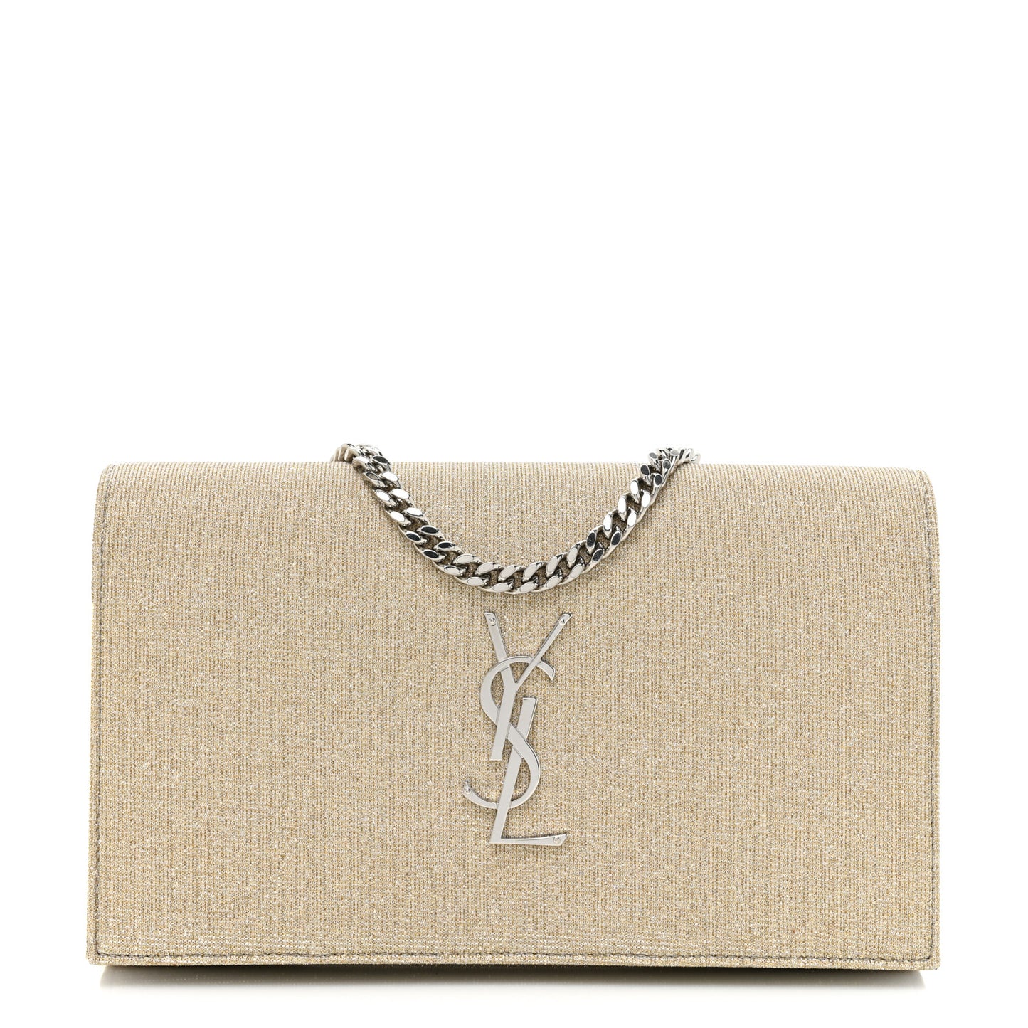 Metallic Sparkle Fabric Monogram Chain Wallet Platino