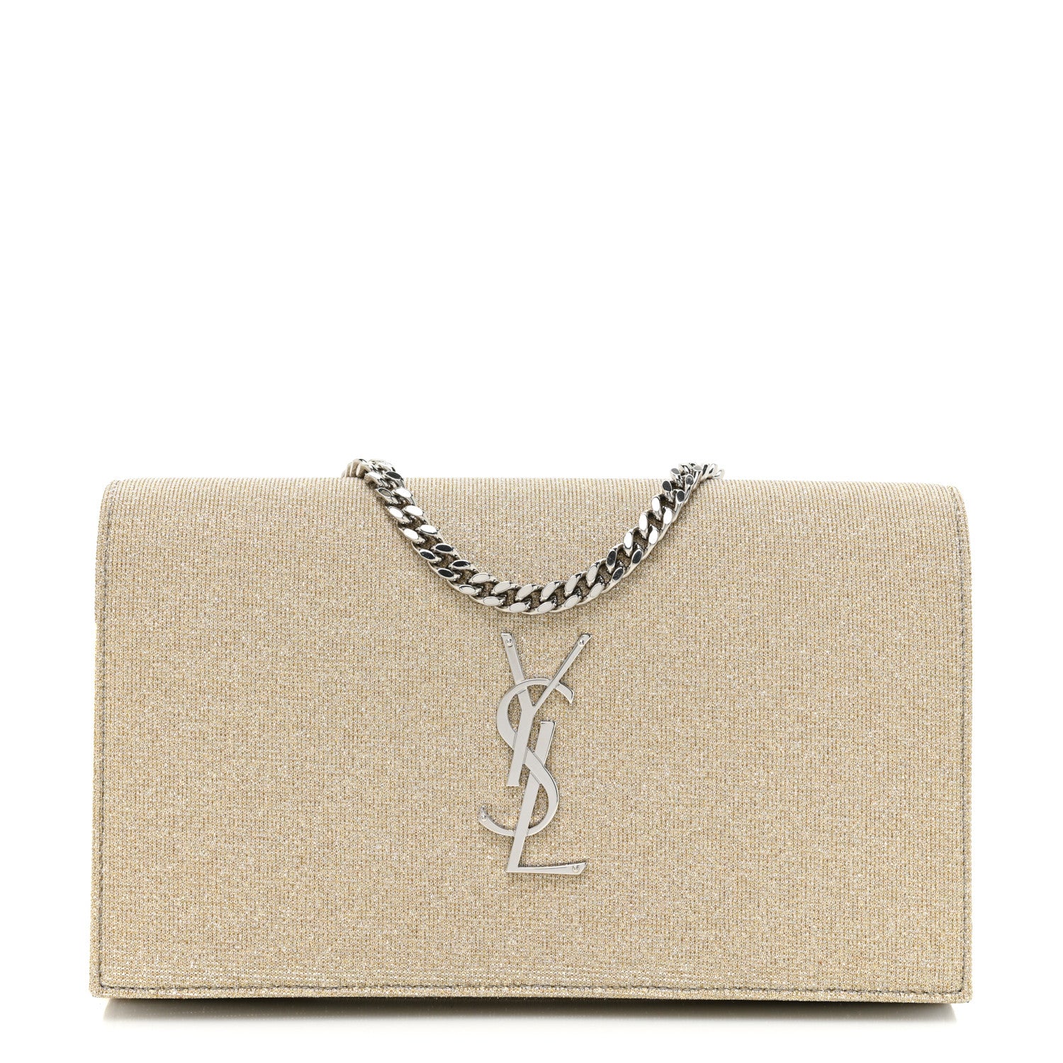 Saint Laurent Metallic Sparkle Fabric Monogram Chain Wallet Platino 1 of 13