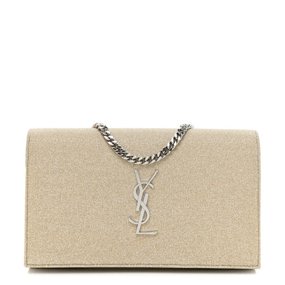 Saint Laurent Metallic Sparkle Fabric Monogram Chain Wallet Platino 1 of 13