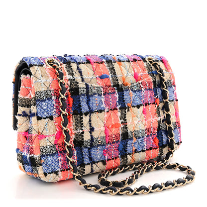 Chanel Tweed Quilted Medium Double Flap Blue Orange Yellow 2 of 11