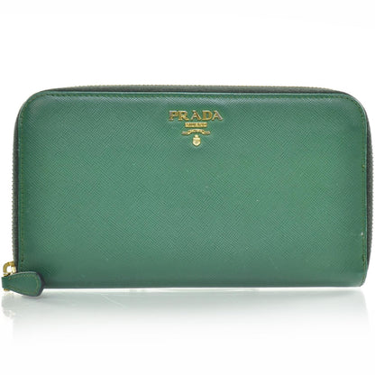 Prada Saffiano Zip Around Wallet Green 1 of 7