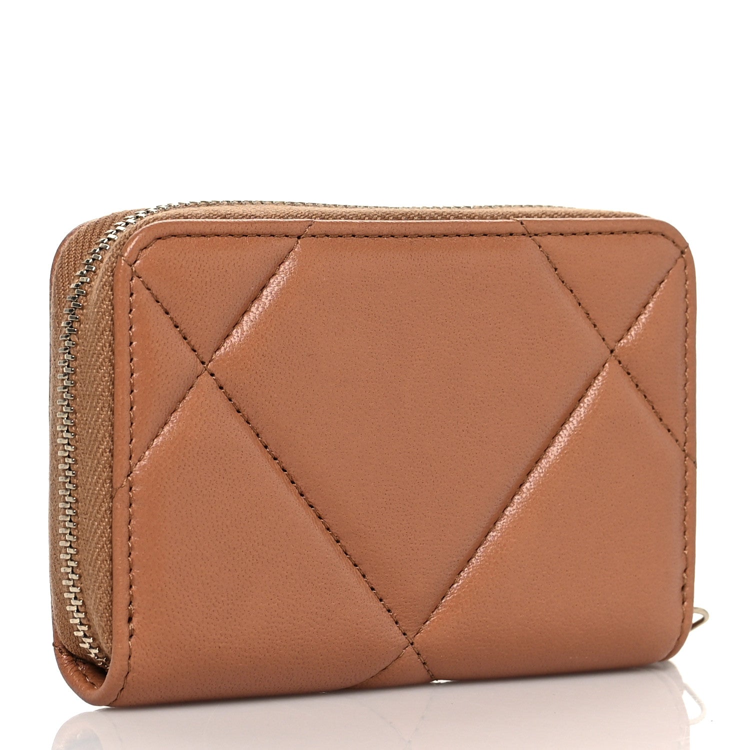 Chanel Lambskin Quilted Chanel 19 Zip Around Coin Purse Wallet Brown 3 of 8
