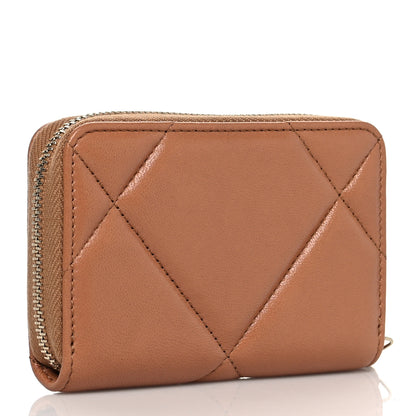 Chanel Lambskin Quilted Chanel 19 Zip Around Coin Purse Wallet Brown 3 of 8