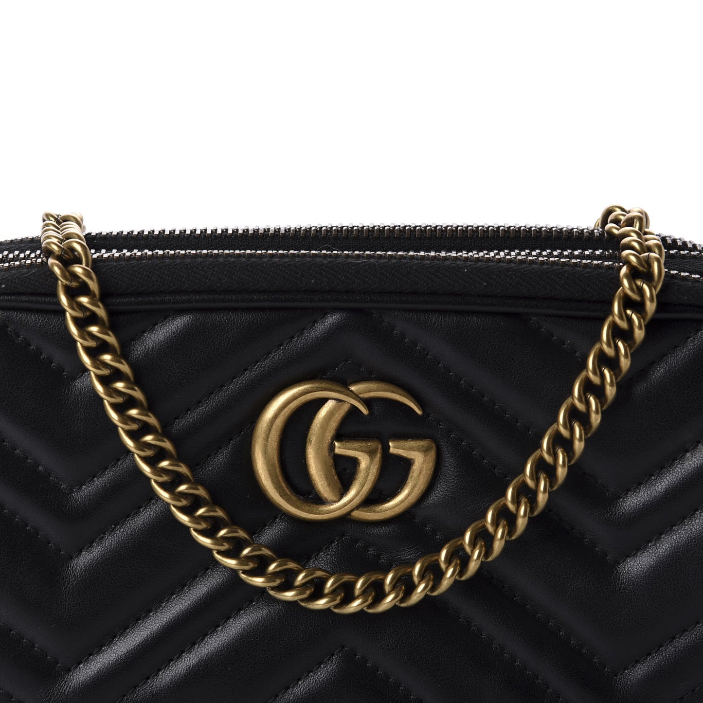 Calfskin Matelasse Mini GG Marmont Chain Crossbody Bag Black