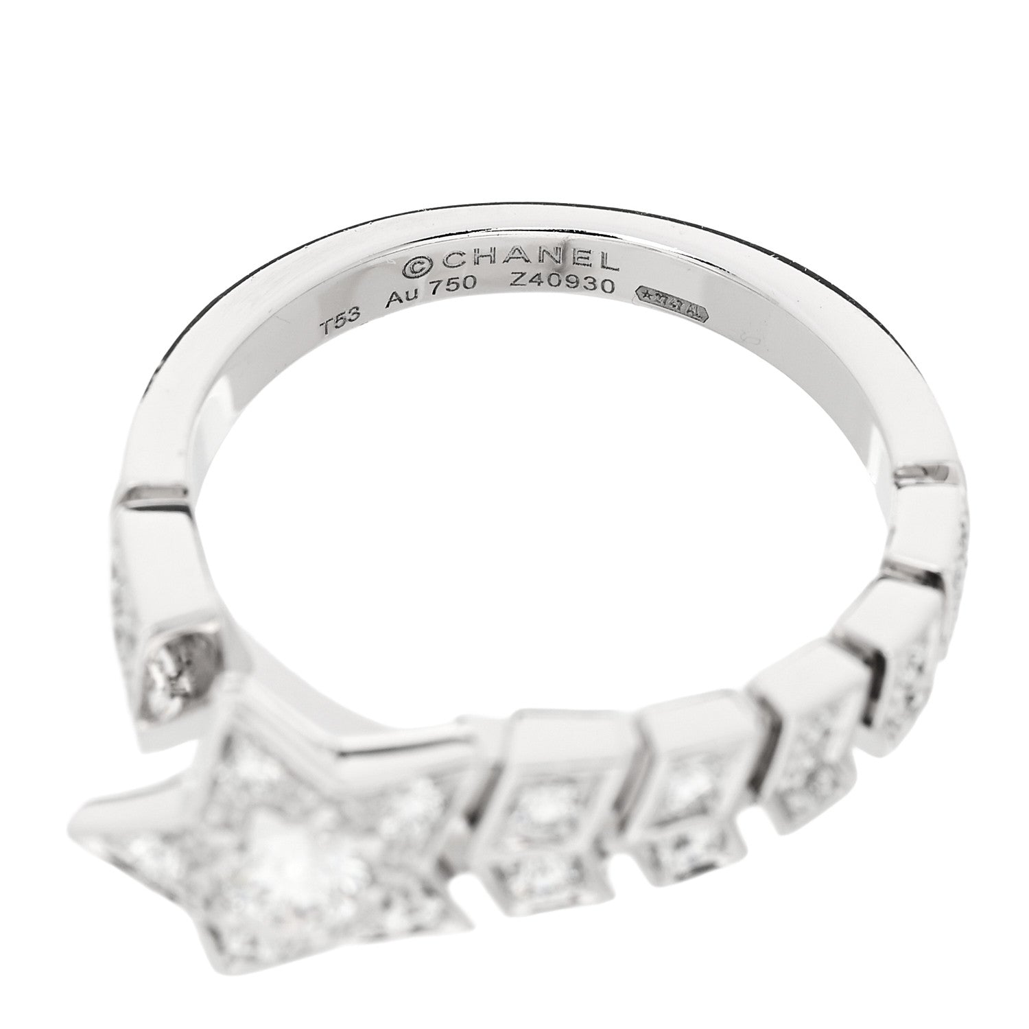 Chanel 18K White Gold Diamond Comete Chevron Ring 53 6.5 5 of 6