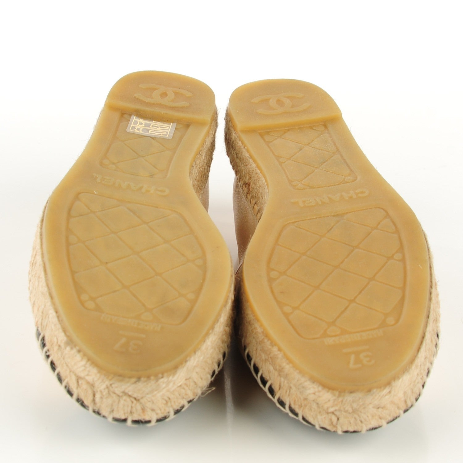Chanel Lambskin CC Espadrilles 37 Beige Black 5 of 9