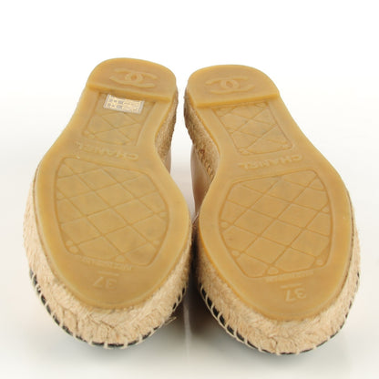Chanel Lambskin CC Espadrilles 37 Beige Black 5 of 9