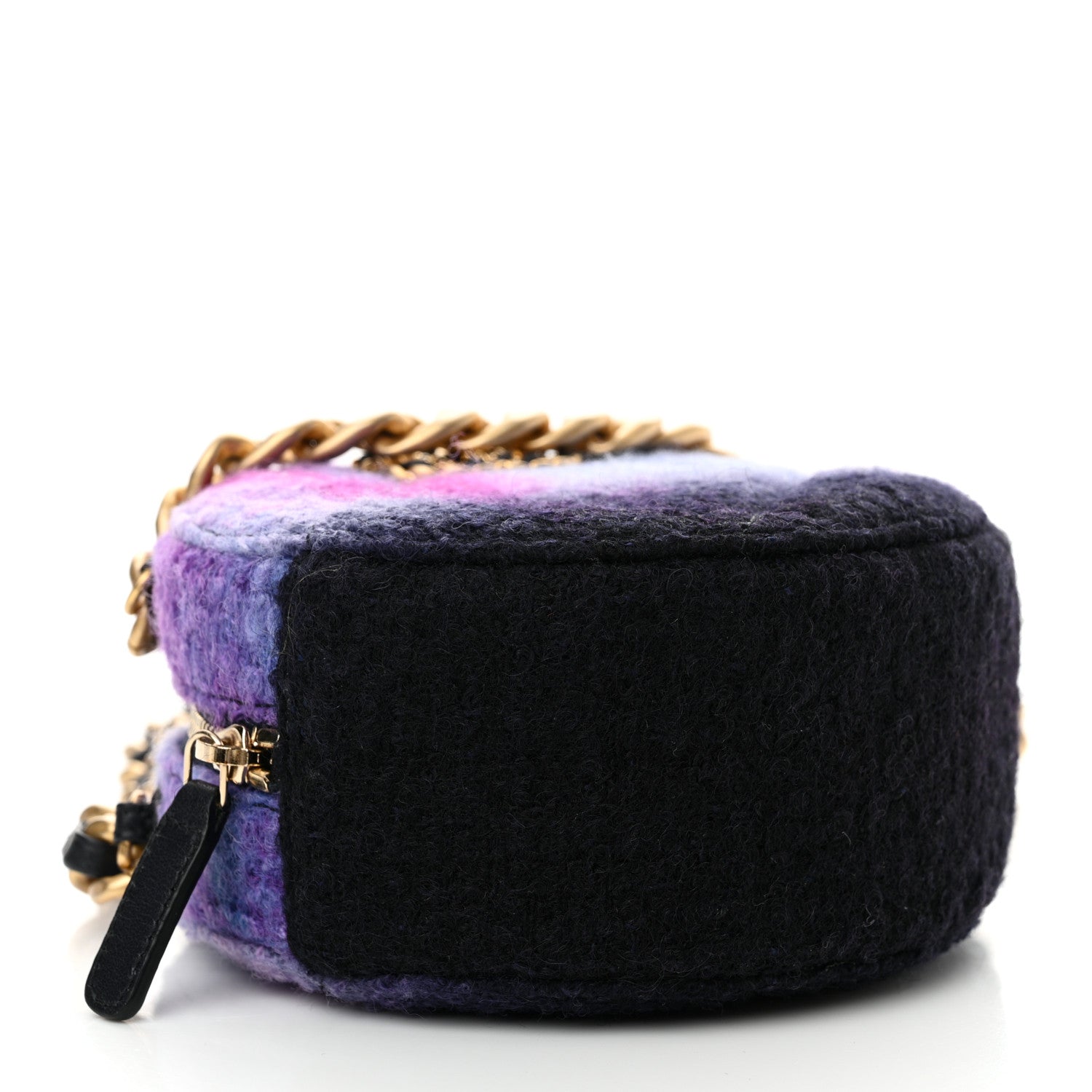 Chanel Wool Tweed Chanel 19 Round Clutch With Chain Purple Black Blue 4 of 11
