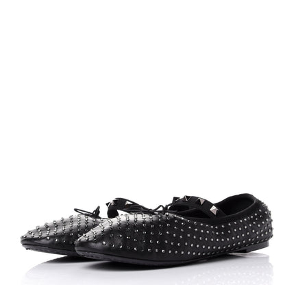Valentino Garavani Nappa Crystal Studded Rockstud Cross Strap Ballerina Flats 39.5 Black 3 of 11