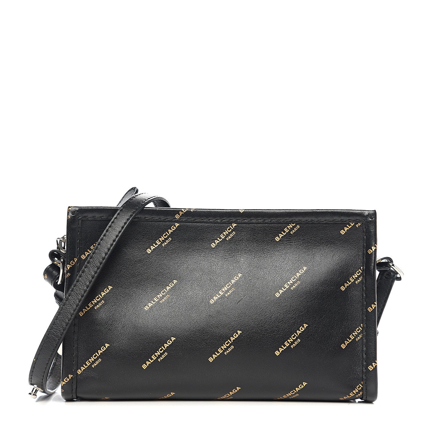 Balenciaga Calfskin Allover Logo Bazar Pochette Crossbody Black Gold 1 of 8