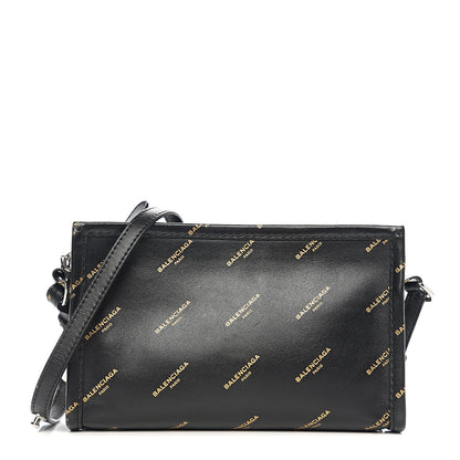 Balenciaga Calfskin Allover Logo Bazar Pochette Crossbody Black Gold 1 of 8