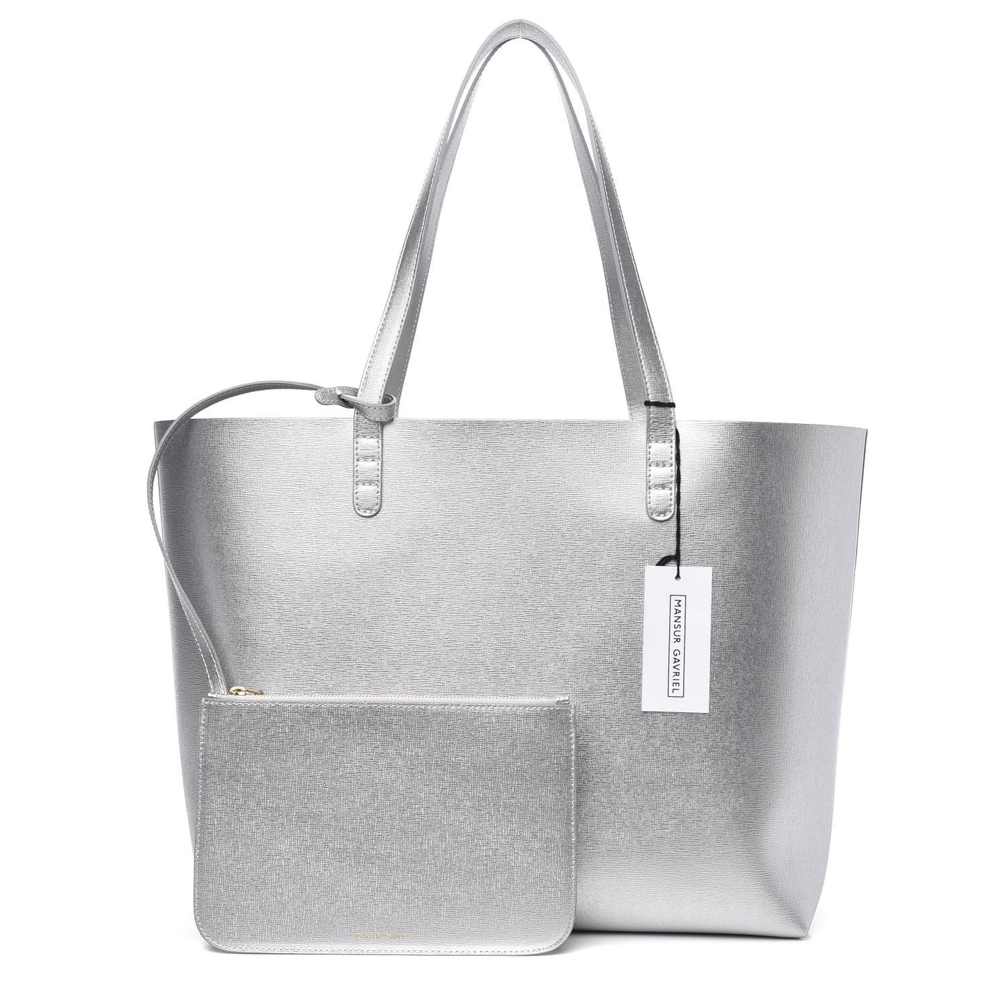 Metallic Saffiano Small Shopping Tote Silver
