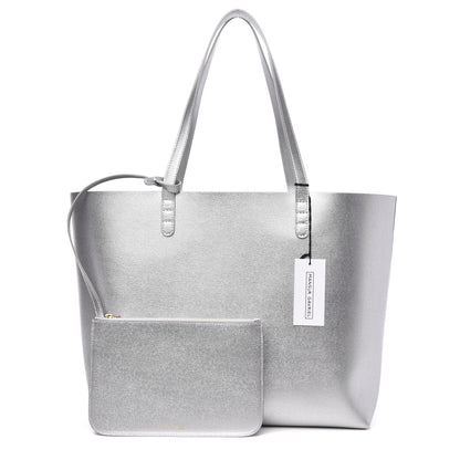 Mansur Gavriel Metallic Saffiano Small Shopping Tote Silver 1 of 9