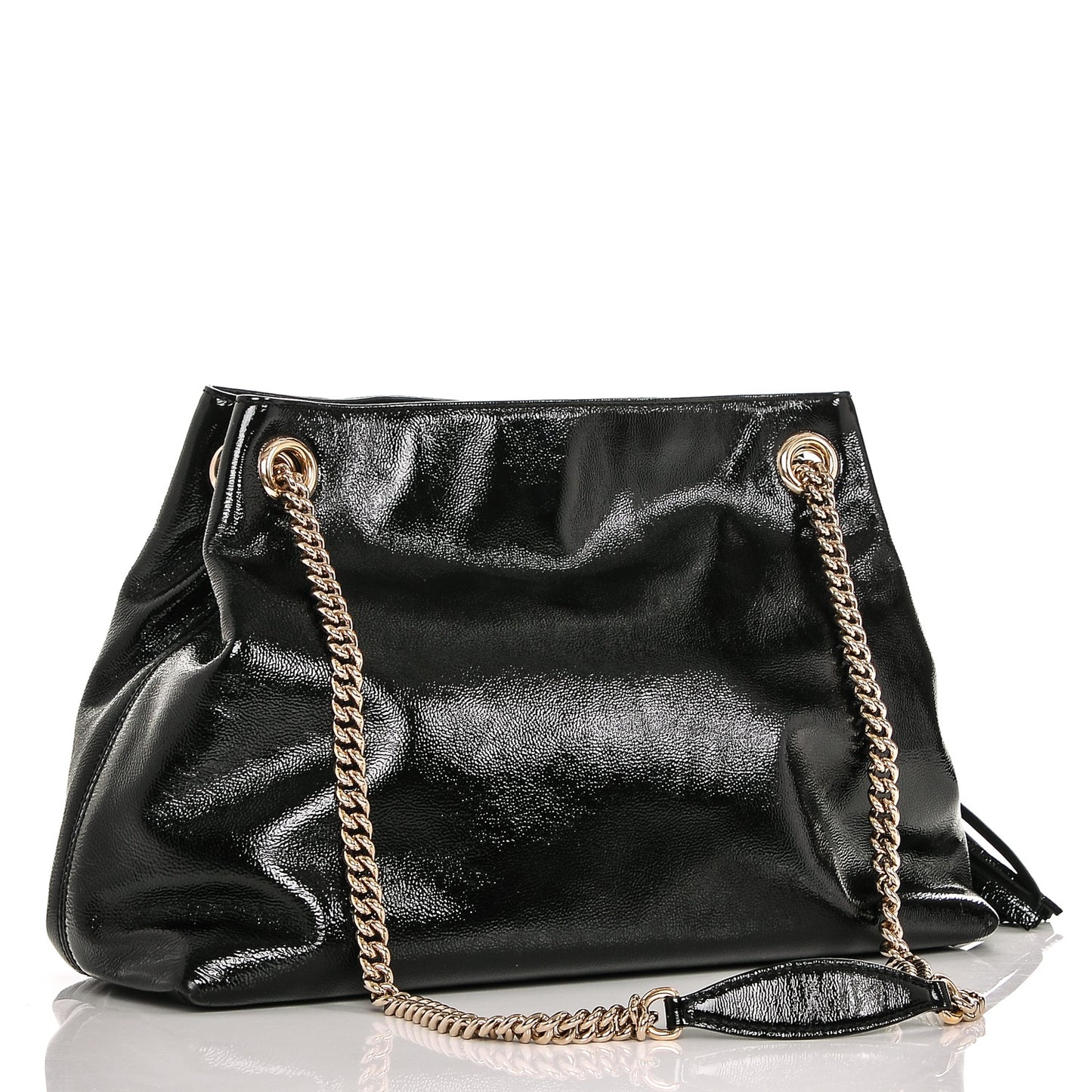 Patent Medium Soho Chain Shoulder Bag Black